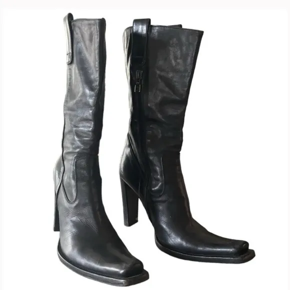 Vero Cuoio Lesilla Project Italian leather cowboy boots high heel US7 black