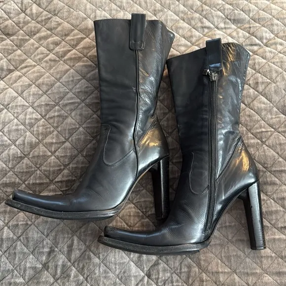 Vero Cuoio Lesilla Project Italian leather cowboy boots high heel US7 black