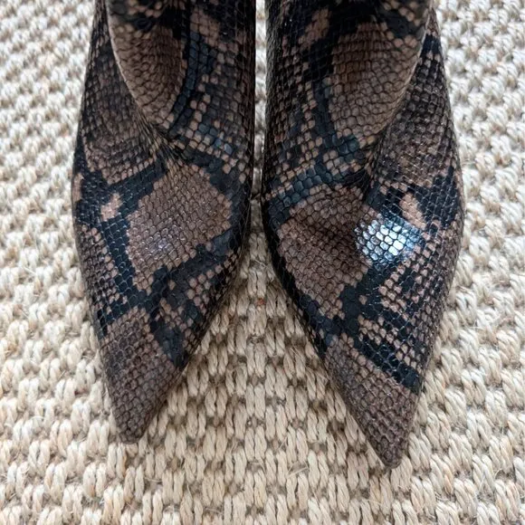 VERONICA BEARD Freda Espresso Snake Embossed Leather Pointed Toe Kitten Boots 6