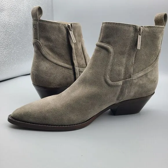 Veronica Beard Kinsley Boots Bootie Suede Taupe Sz 8 zipper cuban heel new