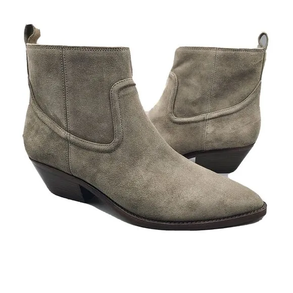 Veronica Beard Kinsley Boots Bootie Suede Taupe Sz 8 zipper cuban heel new