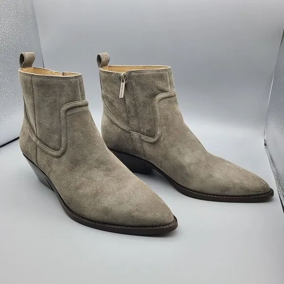 Veronica Beard Kinsley Boots Bootie Suede Taupe Sz 8 zipper cuban heel new