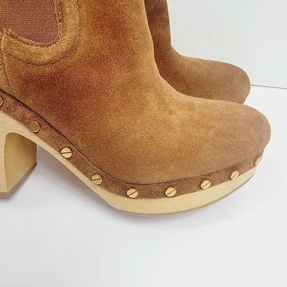 Veronica Beard Decker Suede Chelsea Clog Boots Cheatnut Size 8.5