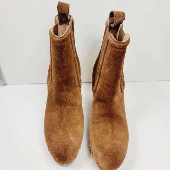 Veronica Beard Decker Suede Chelsea Clog Boots Cheatnut Size 8.5