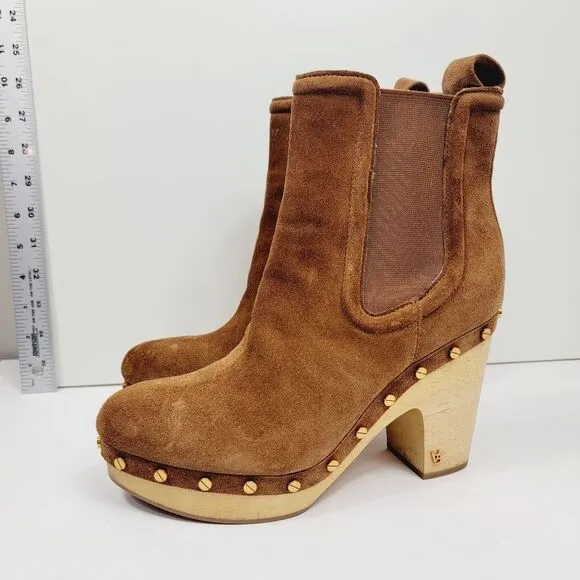 Veronica Beard Decker Suede Chelsea Clog Boots Cheatnut Size 8.5