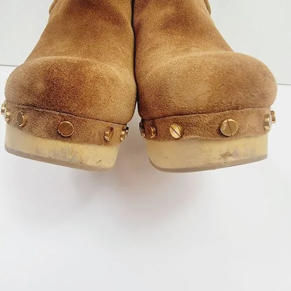 Veronica Beard Decker Suede Chelsea Clog Boots Cheatnut Size 8.5
