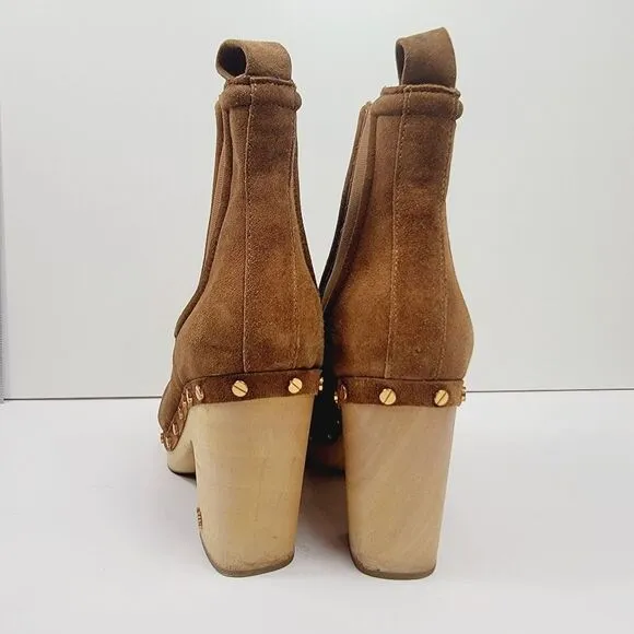 Veronica Beard Decker Suede Chelsea Clog Boots Cheatnut Size 8.5
