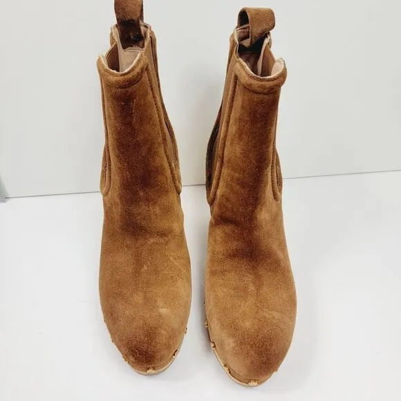 Veronica Beard Decker Suede Chelsea Clog Boots Cheatnut Size 8.5