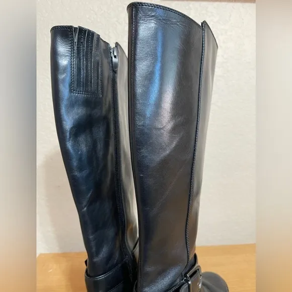 Via Spiga Bernadette Black Leather Riding Tall Boots