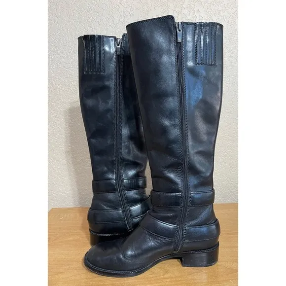 Via Spiga Bernadette Black Leather Riding Tall Boots