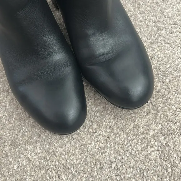 Via Spiga Black Leather Chunky Heeled Tall Boots Sz 5
