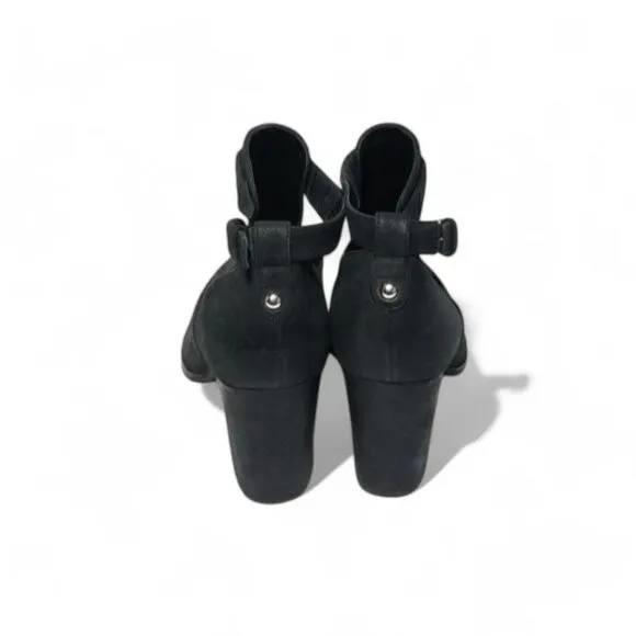 Via Spiga Black Leather Cutout Ankle Booties with Stacked Heel Womens Size 6