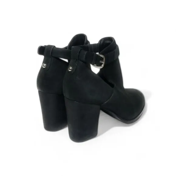 Via Spiga Black Leather Cutout Ankle Booties with Stacked Heel Womens Size 6