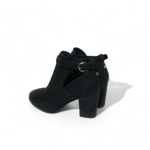 Via Spiga Black Leather Cutout Ankle Booties with Stacked Heel Womens Size 6
