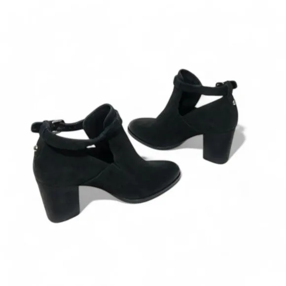 Via Spiga Black Leather Cutout Ankle Booties with Stacked Heel Womens Size 6