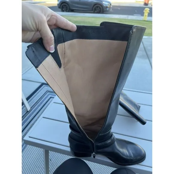 Via Spiga Double Buckle Leather Riding Boots - Size 10- Black