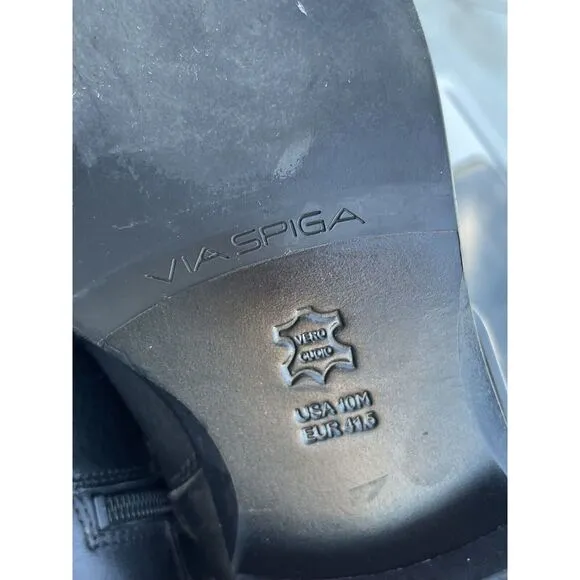 Via Spiga Double Buckle Leather Riding Boots - Size 10- Black