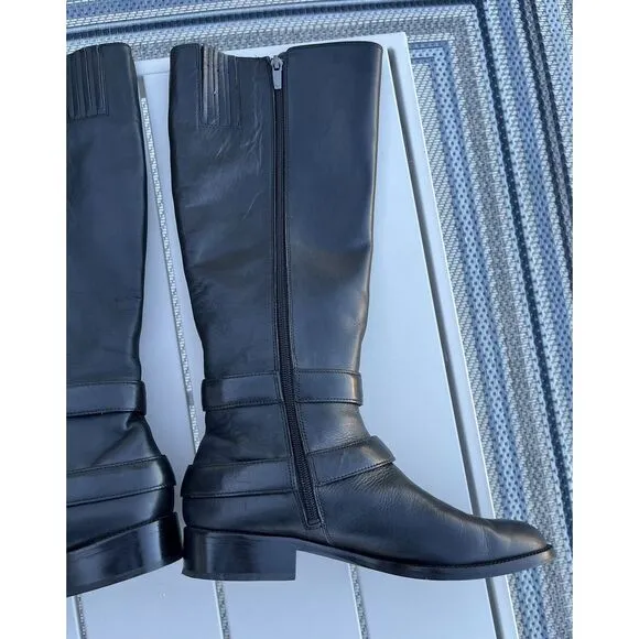 Via Spiga Double Buckle Leather Riding Boots - Size 10- Black