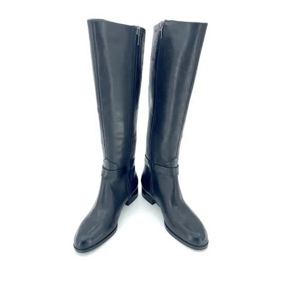 Via Spiga Phillipa Black Leather Ridging Tall Boots Side Buckle SZ 6 New