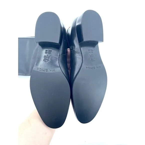 Via Spiga Phillipa Black Leather Ridging Tall Boots Side Buckle SZ 6 New