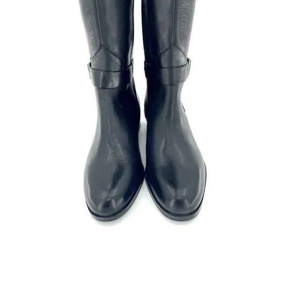 Via Spiga Phillipa Black Leather Ridging Tall Boots Side Buckle SZ 6 New