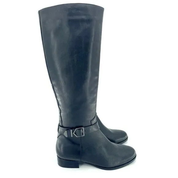 Via Spiga Phillipa Black Leather Ridging Tall Boots Side Buckle SZ 6 New