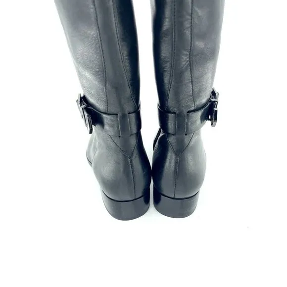 Via Spiga Phillipa Black Leather Ridging Tall Boots Side Buckle SZ 6 New