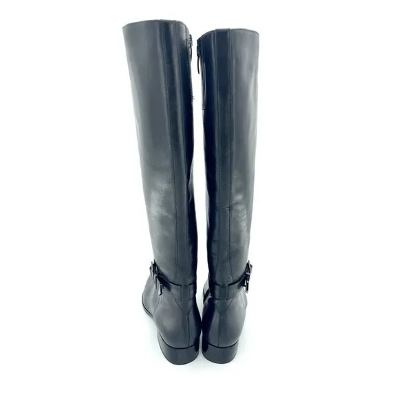 Via Spiga Phillipa Black Leather Ridging Tall Boots Side Buckle SZ 6 New