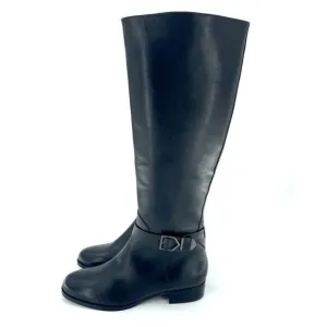 Via Spiga Phillipa Black Leather Ridging Tall Boots Side Buckle SZ 6 New