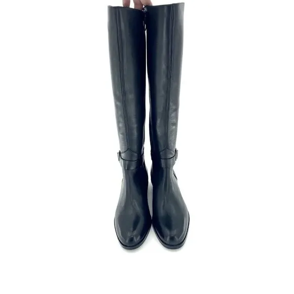 Via Spiga Phillipa Black Leather Ridging Tall Boots Side Buckle SZ 6 New