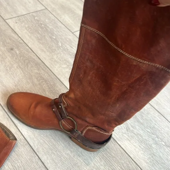Vic Matie perfectly distressed Italian leather tall harness riding boots 8/ 38