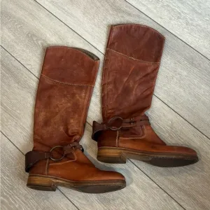 Vic Matie perfectly distressed Italian leather tall harness riding boots 8/ 38