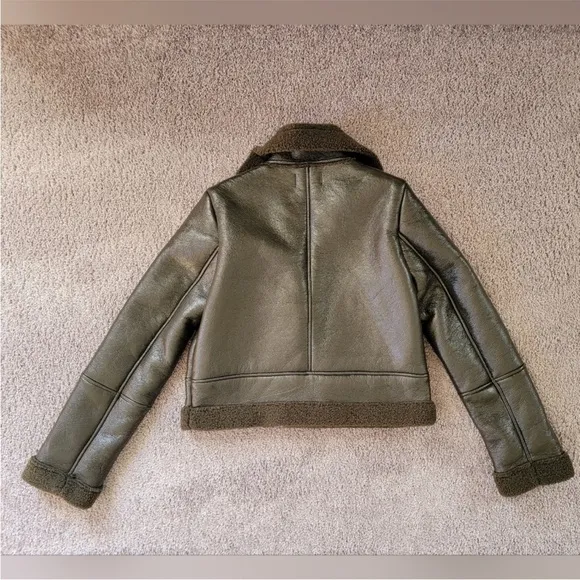 Vigoss Forest GreenFaux Leather Sherpa-Lined Biker Jacket Size Small NWT