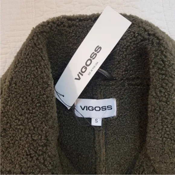 Vigoss Forest GreenFaux Leather Sherpa-Lined Biker Jacket Size Small NWT