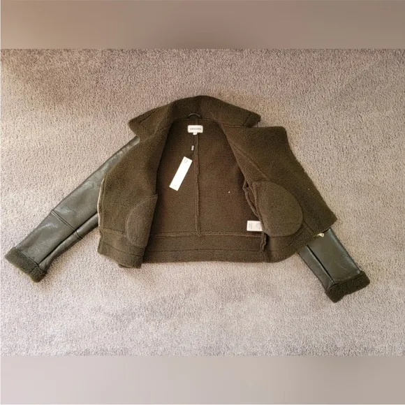 Vigoss Forest GreenFaux Leather Sherpa-Lined Biker Jacket Size Small NWT