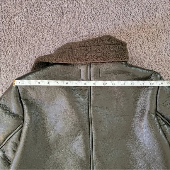 Vigoss Forest GreenFaux Leather Sherpa-Lined Biker Jacket Size Small NWT