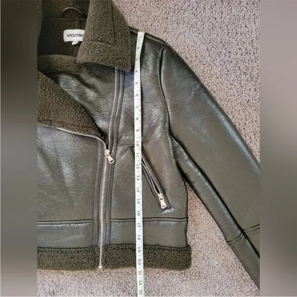 Vigoss Forest GreenFaux Leather Sherpa-Lined Biker Jacket Size Small NWT