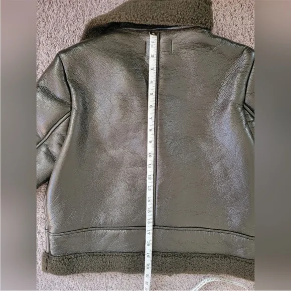 Vigoss Forest GreenFaux Leather Sherpa-Lined Biker Jacket Size Small NWT