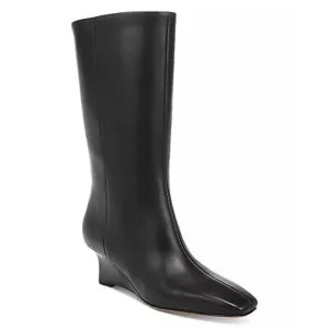 Vince Black Leather Beverly Square Toe Wedge Heel Boots Women's Size 6.5 NWOB