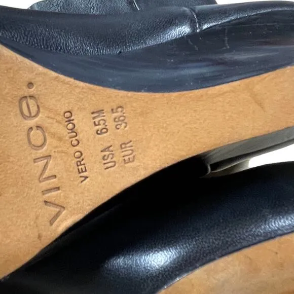 Vince Black Leather Beverly Square Toe Wedge Heel Boots Women's Size 6.5 NWOB