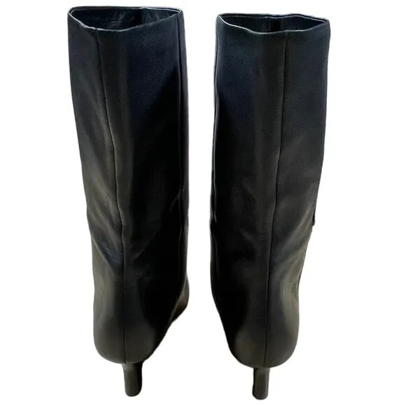 Vince Black Leather Beverly Square Toe Wedge Heel Boots Women's Size 6.5 NWOB