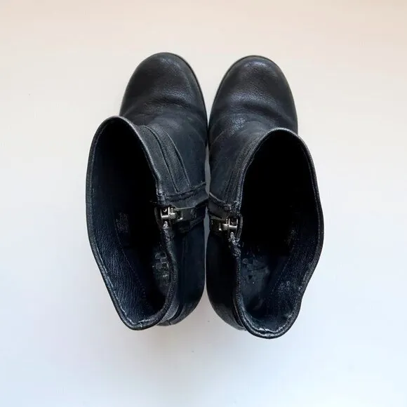 Vince Camuto Black Leather Chunky Stacked Wooden Heel Boots / Booties Size 7