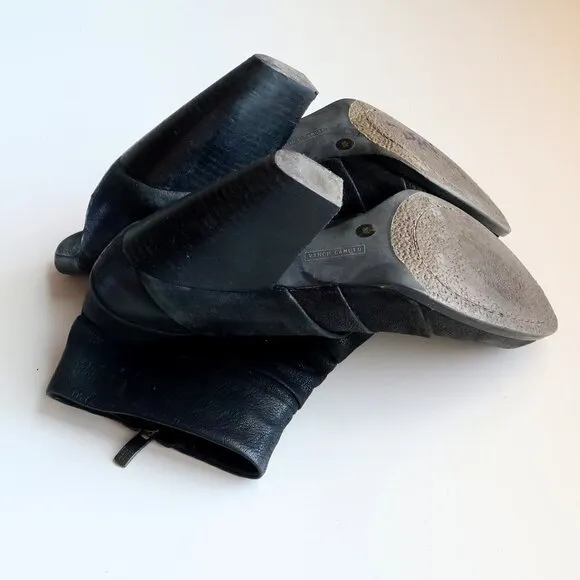 Vince Camuto Black Leather Chunky Stacked Wooden Heel Boots / Booties Size 7