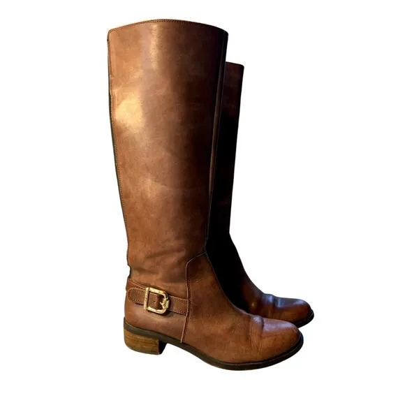 Vince Camuto Brown Leather Tall Buckled Riding Boots Size 8