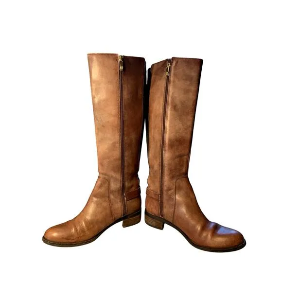 Vince Camuto Brown Leather Tall Buckled Riding Boots Size 8