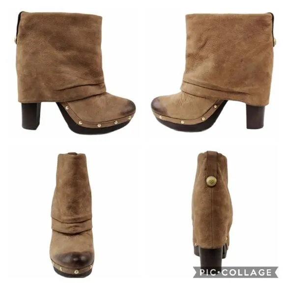 Vince Camuto Distressed Leather CoCo Fold-Over Cuffed Top Clog Booties Size 10