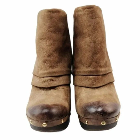 Vince Camuto Distressed Leather CoCo Fold-Over Cuffed Top Clog Booties Size 10