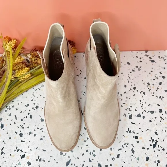 Vince Camuto Erinia Taupe Lug Sole Leather Suede Midi Heeled Women’s Boots Sz 10