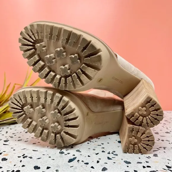 Vince Camuto Erinia Taupe Lug Sole Leather Suede Midi Heeled Women’s Boots Sz 10