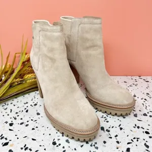 Vince Camuto Erinia Taupe Lug Sole Leather Suede Midi Heeled Women’s Boots Sz 10